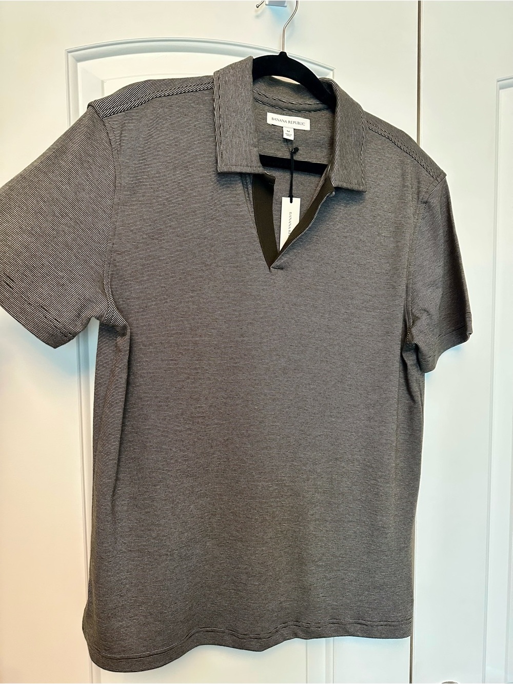 NWT! Banana Republic Men's Tight Stripe Brown Luxury Touch Short-Sleeve Polo